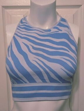 Spiritual Gangster Racerback Sports Bra/Crop Top -Blue & Gray -Size Medium/Large